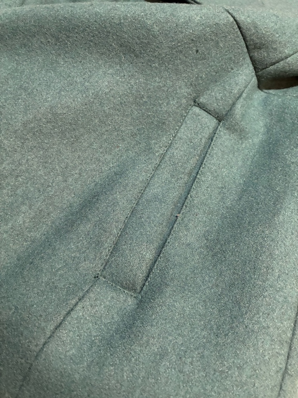 Women’s S Teal Mid-Length Pea Coat Bow Accent Double-Breasted Collared Long slv - Picture 13 of 14